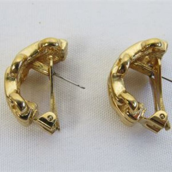 Christian Dior Gold Tone Half Hoop Earrings - Picture 7 of 8